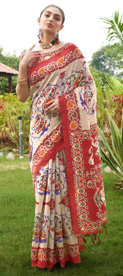 Multicolor color Saree in Tussar Silk fabric with Printed work