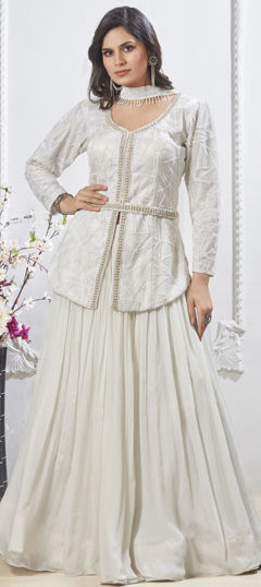 White and Off White color Long Lehenga Choli in Net fabric with Bugle Beads, Sequence work