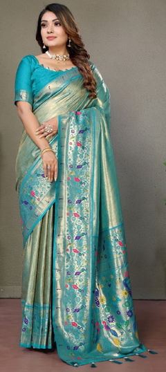 Blue color Saree in Banarasi Silk fabric with Weaving work