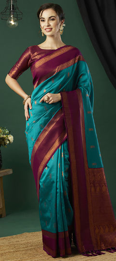 Blue color Saree in Banarasi Silk fabric with Weaving, Zari work