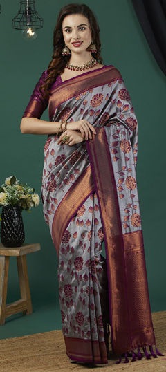 Purple and Violet color Saree in Banarasi Silk fabric with Weaving, Zari work