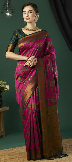 Pink and Majenta color Saree in Banarasi Silk fabric with Weaving, Zari work