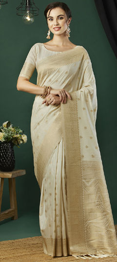 Beige and Brown color Saree in Naylon Silk fabric with Weaving, Zari work