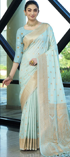 Blue color Saree in Naylon Silk fabric with Weaving, Zari work