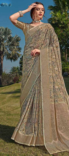 Beige and Brown color Saree in Silk fabric with Weaving work