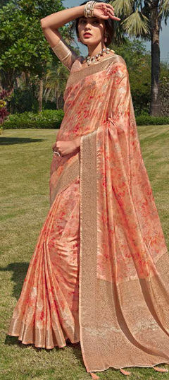 Pink and Majenta color Saree in Silk fabric with Weaving work