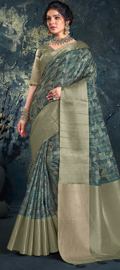 Blue color Saree in Silk fabric with Printed work