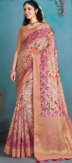 Multicolor color Saree in Silk fabric with Floral, Printed, Weaving work