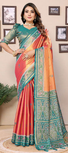 Pink and Majenta color Saree in Banarasi Silk fabric with Weaving, Zari work