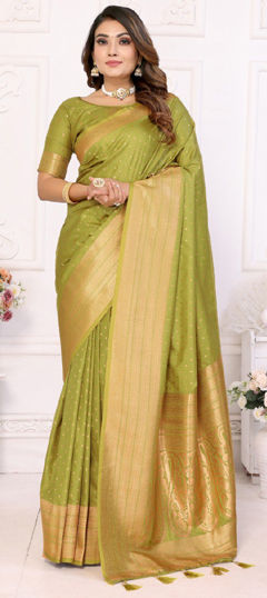 Green color Saree in Art Silk fabric with Weaving work