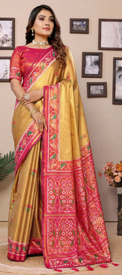 Yellow color Saree in Banarasi Silk fabric with Weaving, Zari work