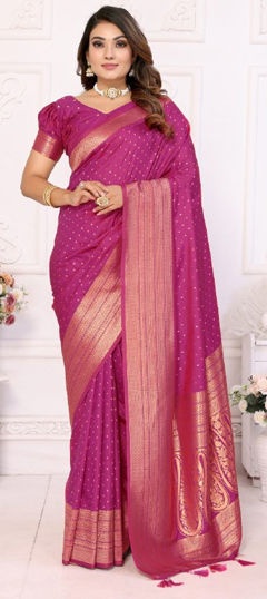 Pink and Majenta color Saree in Art Silk fabric with Weaving work