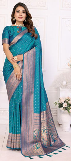 Blue color Saree in Art Silk fabric with Weaving work