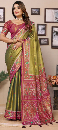 Green color Saree in Banarasi Silk fabric with Weaving, Zari work