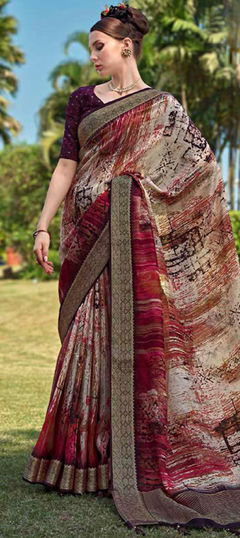 Multicolor color Saree in Silk fabric with Printed, Weaving work