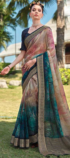 Multicolor color Saree in Silk fabric with Printed, Weaving work