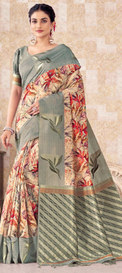 Multicolor color Saree in Silk fabric with Printed, Weaving work