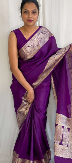 Purple and Violet color Saree in Banarasi Silk fabric with Weaving work