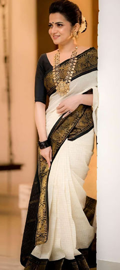 White and Off White color Saree in Art Silk fabric with Weaving work