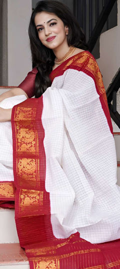 White and Off White color Saree in Art Silk fabric with Weaving work