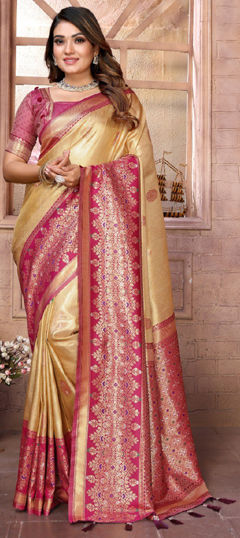 Beige and Brown color Saree in Banarasi Silk fabric with Weaving, Zari work