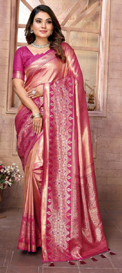 Pink and Majenta color Saree in Banarasi Silk fabric with Weaving, Zari work