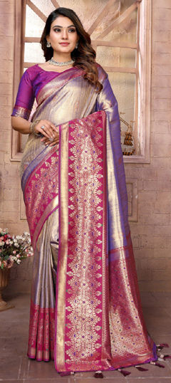 Purple and Violet color Saree in Banarasi Silk fabric with Weaving, Zari work