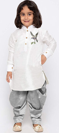 White and Off White color Boys Dhoti Kurta in Dupion Silk fabric with Embroidered, Thread work