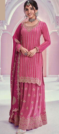 Pink and Majenta color Salwar Kameez in Silk fabric with Embroidered, Sequence, Thread, Zari work