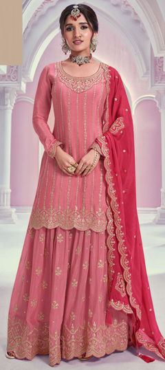 Pink and Majenta color Salwar Kameez in Silk fabric with Embroidered, Sequence, Thread, Zari work