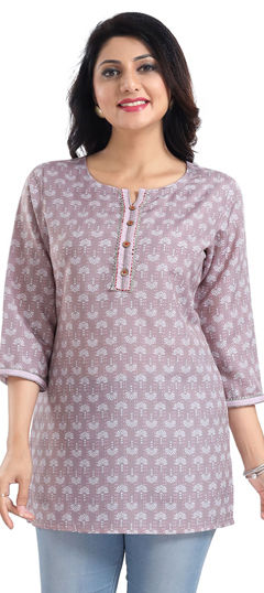 Purple and Violet color Kurti in Rayon fabric with Printed, Sequence work