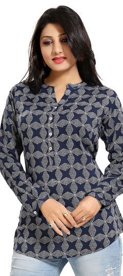 Blue color Kurti in Rayon fabric with Printed, Sequence work