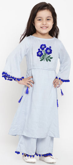 Blue color Girls Top with Bottom in Rayon fabric with Embroidered, Thread work