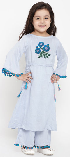 Blue color Girls Top with Bottom in Rayon fabric with Embroidered, Thread work