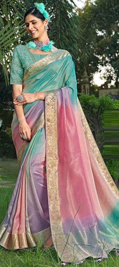 Multicolor color Saree in Silk fabric with Sequence, Weaving work