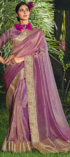 Purple and Violet color Saree in Silk fabric with Sequence, Weaving work