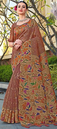 Purple and Violet color Saree in Silk fabric with Printed work