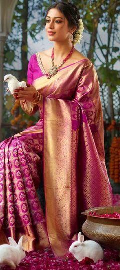 Pink and Majenta color Saree in Art Silk fabric with Weaving work