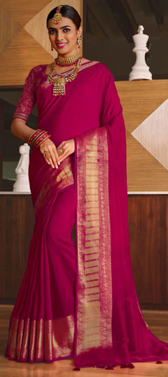 Pink and Majenta color Saree in Silk fabric with Weaving, Zari work