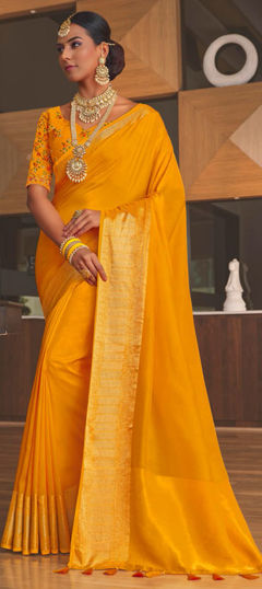 Yellow color Saree in Silk fabric with Weaving, Zari work