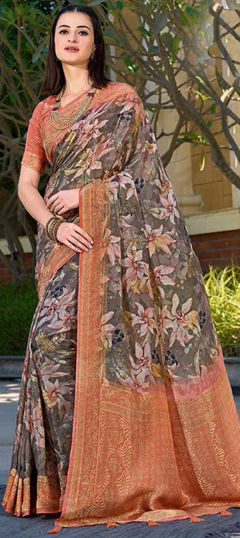 Multicolor color Saree in Silk fabric with Floral, Printed, Weaving work