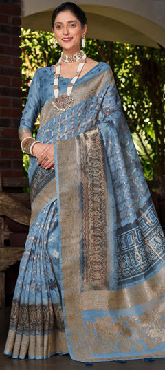 Black and Grey color Saree in Silk fabric with Weaving, Zari work