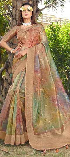 Multicolor color Saree in Silk fabric with Printed, Weaving work