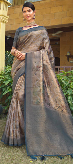 Beige and Brown color Saree in Silk fabric with Weaving work