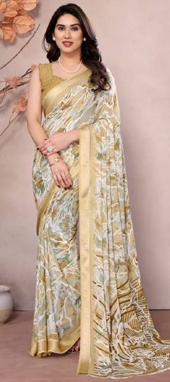 Multicolor color Saree in Faux Georgette fabric with Printed work