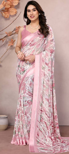 Multicolor color Saree in Faux Georgette fabric with Printed work