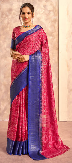 Pink and Majenta color Saree in Art Silk fabric with Foil Print, Weaving work