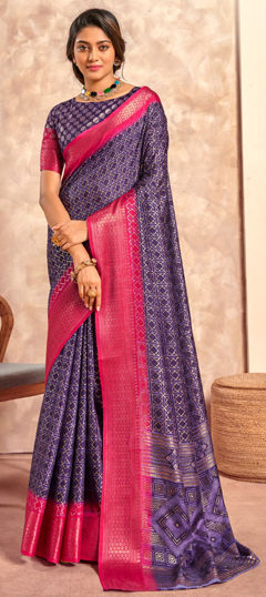 Purple and Violet color Saree in Art Silk fabric with Foil Print, Weaving work