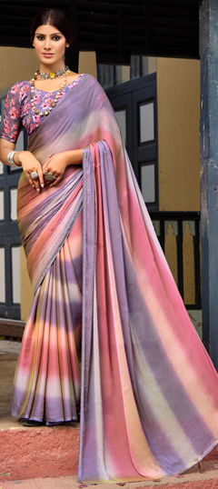 Multicolor color Saree in Chiffon fabric with Printed, Sequence work