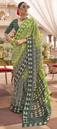 Blue, Green color Saree in Art Silk fabric with Printed work